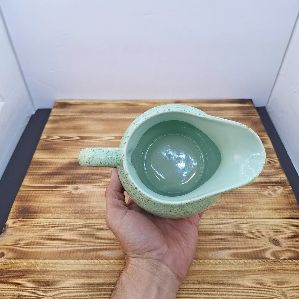 Green Spongeware Glazed‎ Pottery Creamer Pitcher Small 5